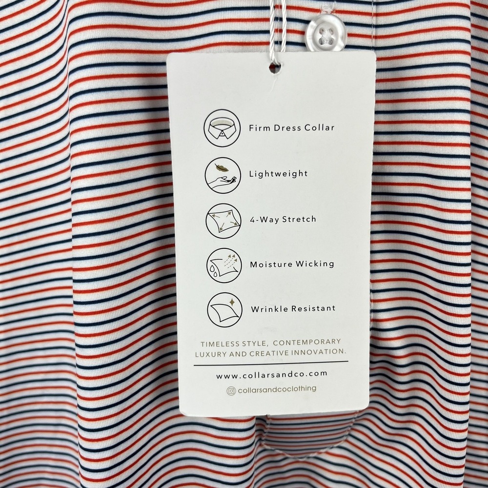 Collars & Co Polo Shirt Mens XL Featherweight Relaxed Red Blue Stripe Dress NEW - Picture 5 of 10